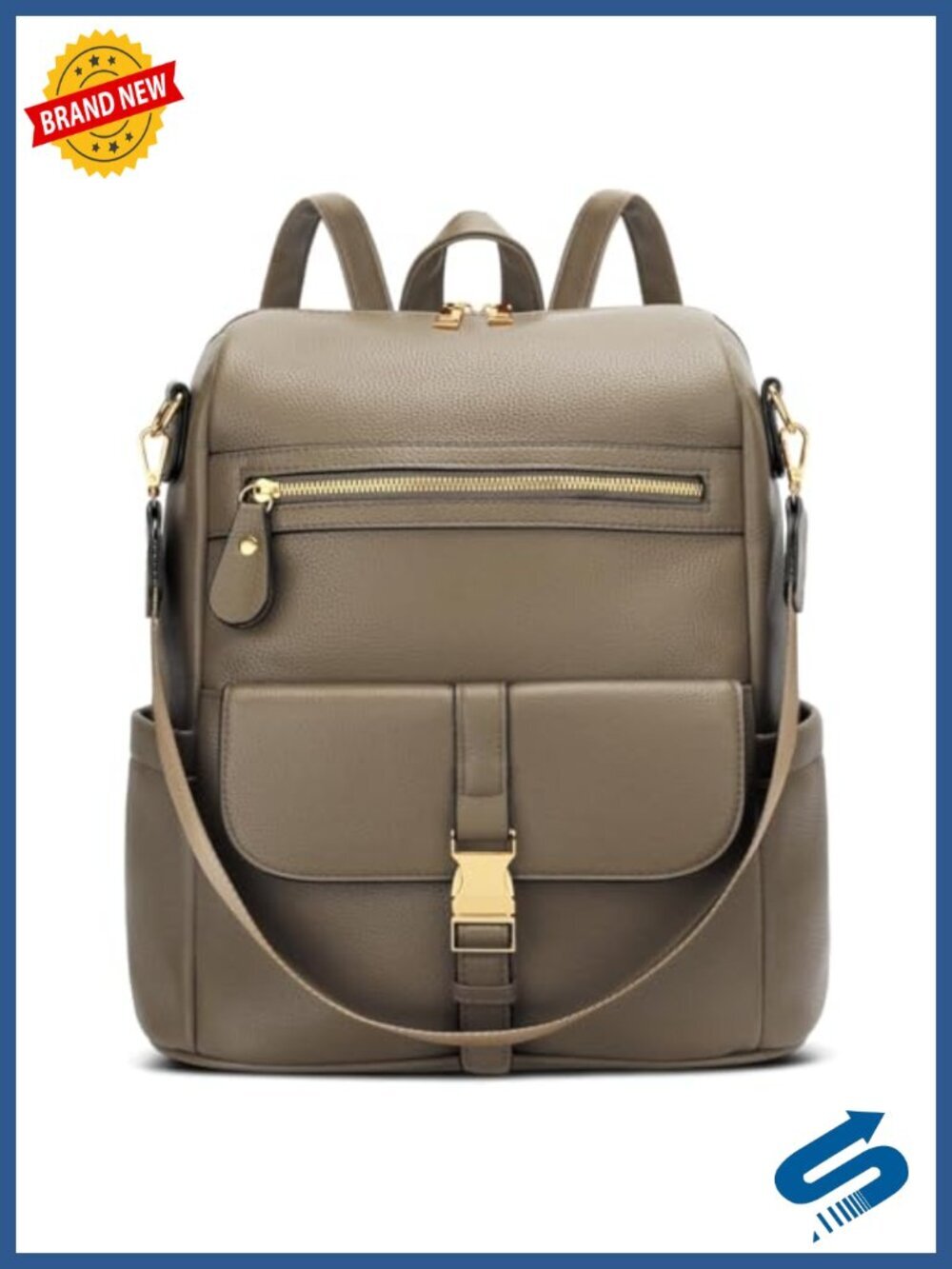 Multi-Pocket Faux Leather Backpack Purse with Anti-Theft Lock and Luggage Strap